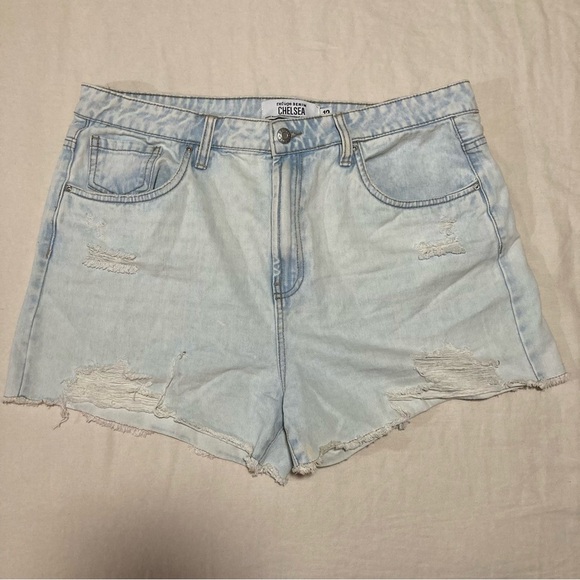 Refuge Denim Chelsea Light Blue Denim Shorts | Distressed - Picture 2 of 16